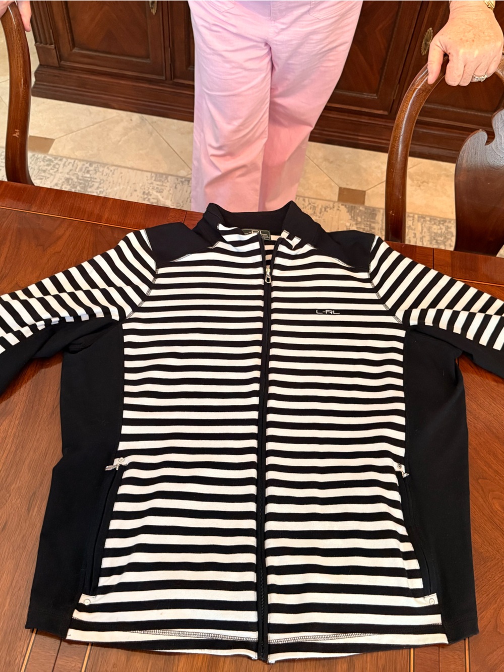 Ralph Lauren Black & White Striped Lauren Active Jacket